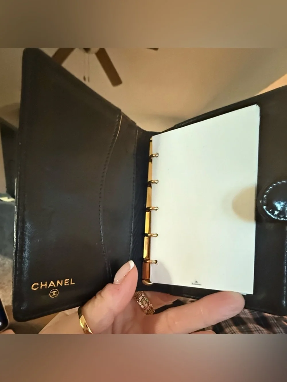 CHANEL authentic black patent leather agenda cardholder with Ashford paper. EUC